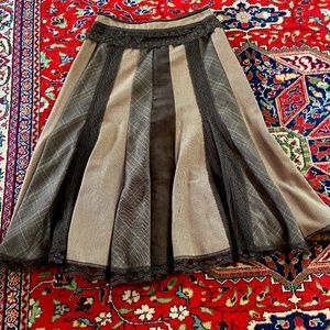 Nygard brown boho multi fabric / lace skirt